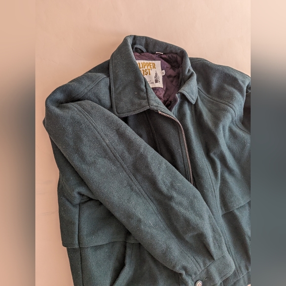 Clipper Mist Retro Vintage Dark Green Wool Bomber Jacket Size Large - Picture 3 of 14